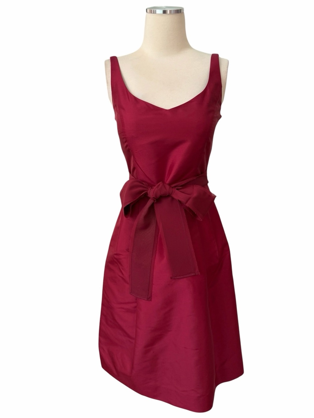 Ann Taylor 100% Silk Sleeveless Wine Red Tie-Waist Dress Sz 0 - Picture 3 of 11